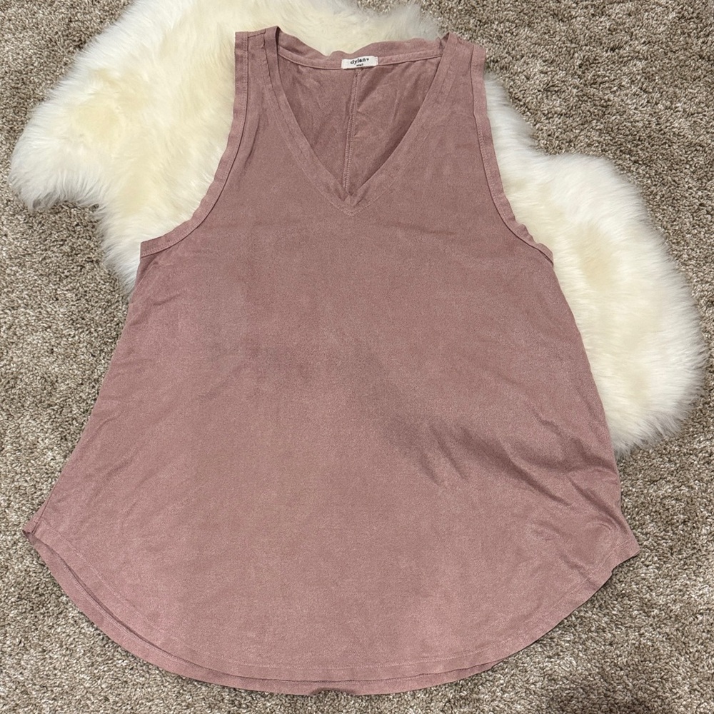 dylan Women’s Suede Mauve Light Pink V-Neck Sleeveless Tank Top Size S